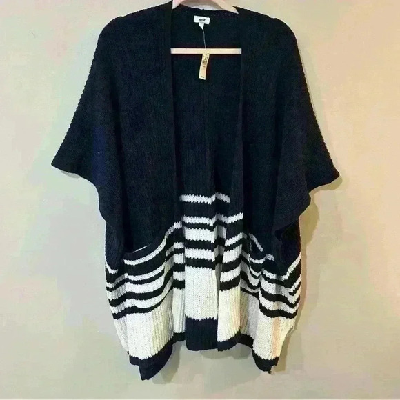 NWT Aerie Navy Blue White Oversized Long Heavy Knit Cardigan Size X-Small Small - Picture 4 of 7